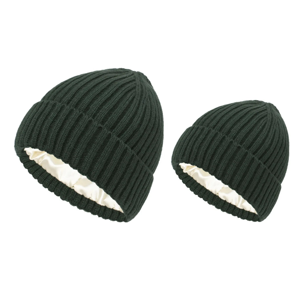 Winter Satin Lined Beanie Hats Women Men Unisex Thick Chunky Cap Striped Warm Soft High Quality casual Knitted Beanie Hat