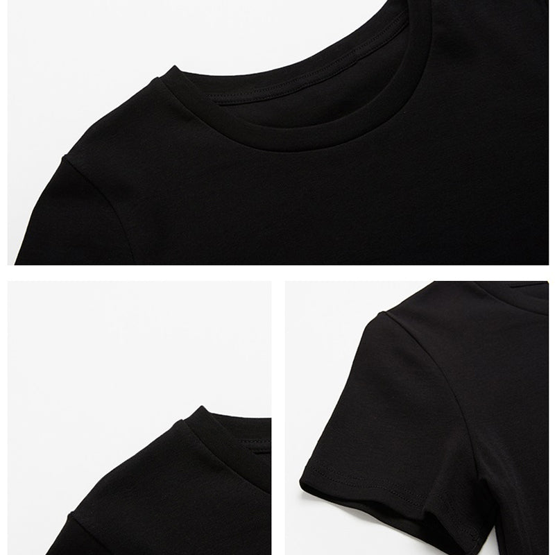 Summer Casual Short Sleeve Basic O Neck Solid Color Cropped Navel Women Crop Tops Soft Bodycon Fashion Tees Blouse