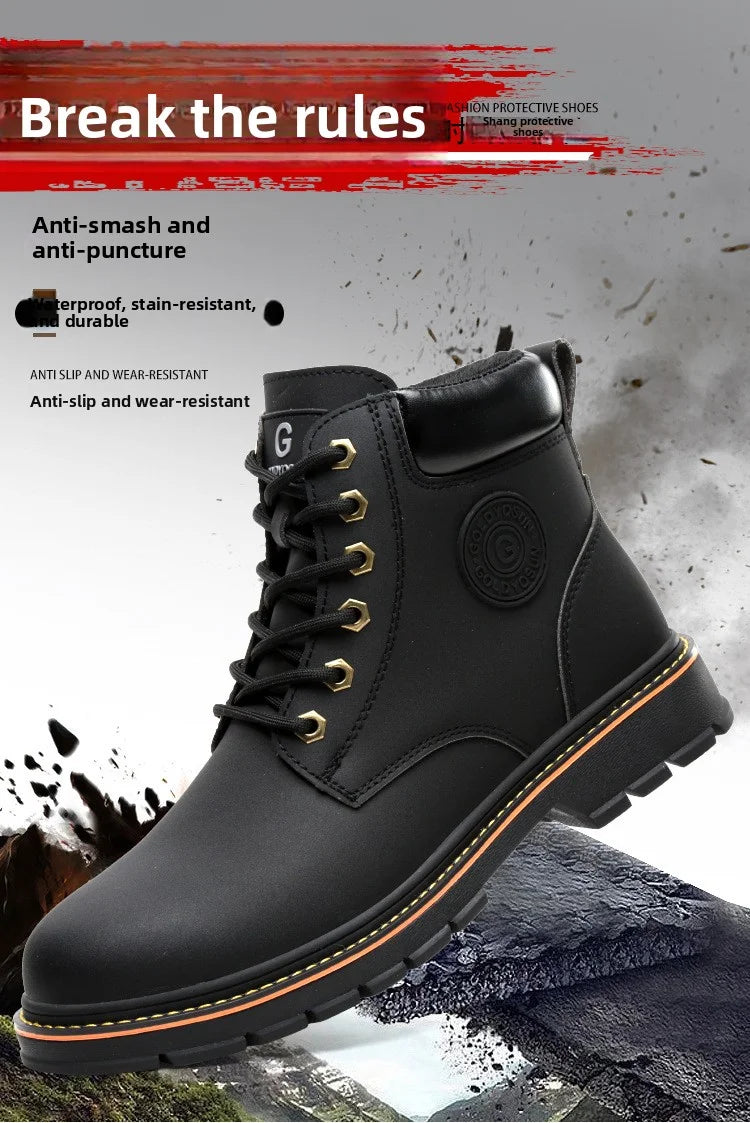 high-top Work Boots For Men Anti-smash Anti-puncture Work Shoes with Steel Toe leather safety shoes men for work waterproof shoe