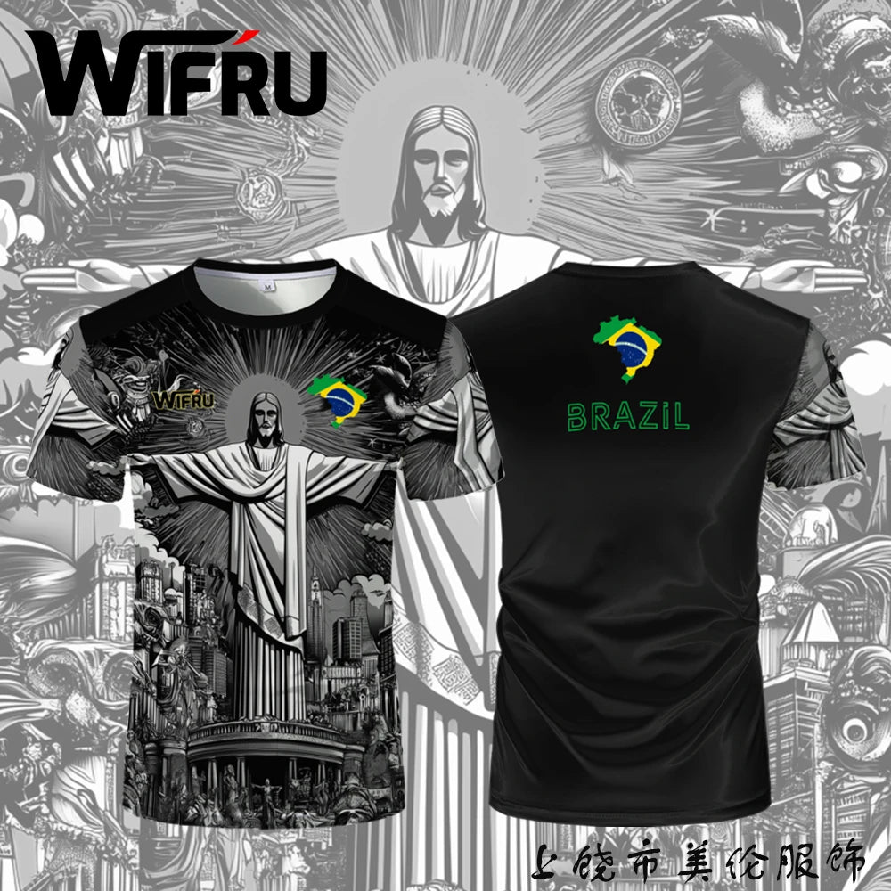 Summer New Brazil Jesus Soccer Jerseys Wifru Outdoor Football Training Breathable Uniforms Men's Quick-drying Tshirts Kid's Tops