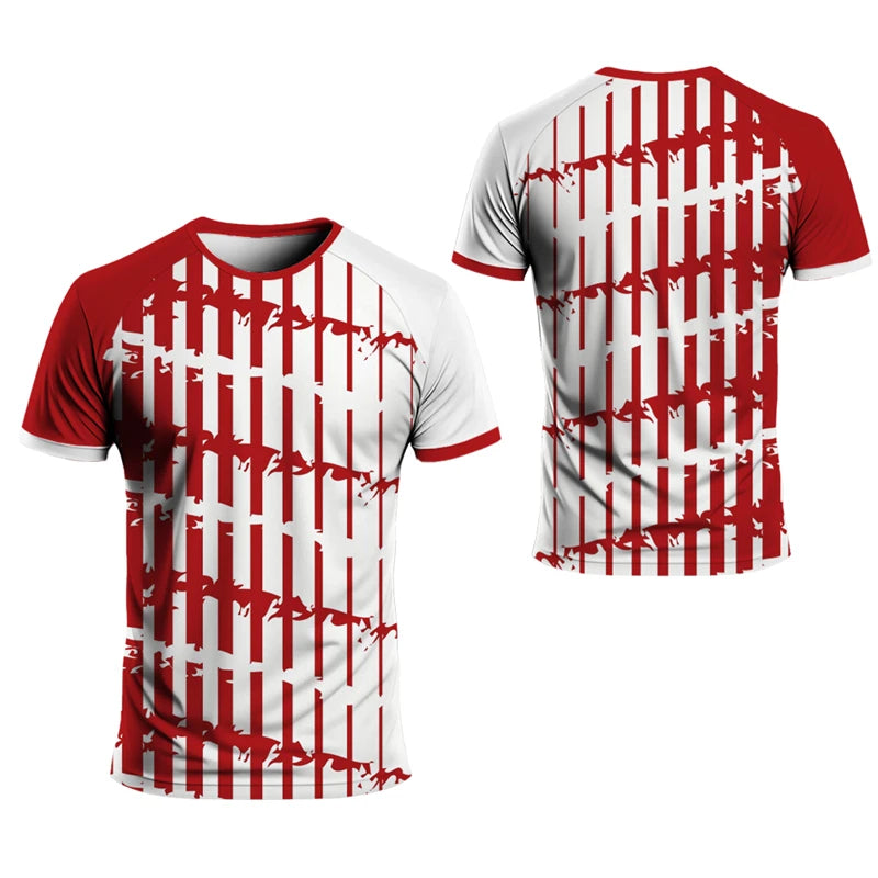 Simple Striped Graphic Sports T Shirts For Men Summer Fashion Short Sleeve 3D Printed Fitness T-shirts Casual Oversized Tees