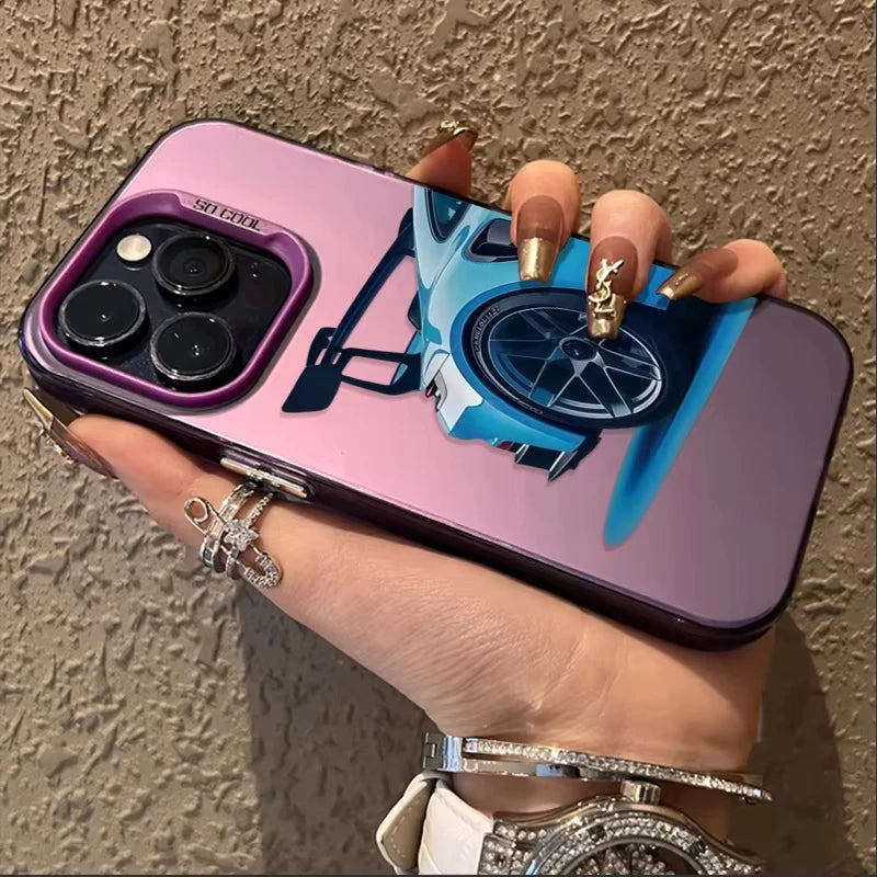 Cool Purple Sports Car SPEED Print Phone Case For iPhone 17 16 15 14 13 12 11 Pro Max JDM Racing Style Wrap Phone Cover For Men