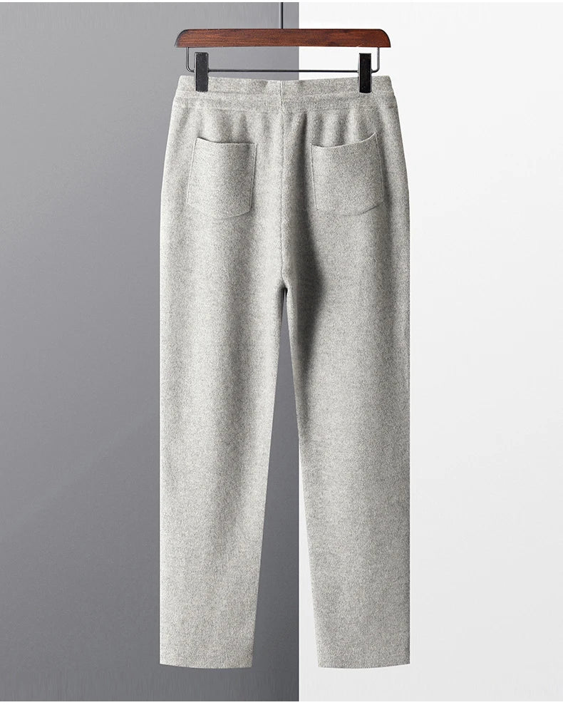 Autumn And Winter New Thick Leisure Cashmere Pants Men's Slim Knitted Pants 100% Pure Wool Pants To Keep Warm