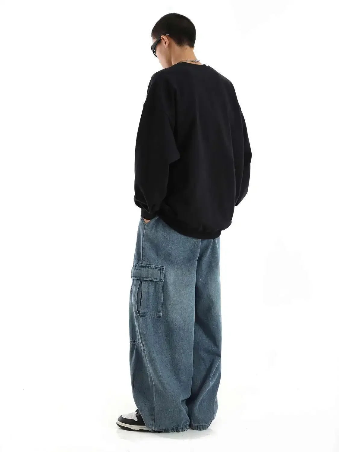Y2k Black Baggy Cargo Jeans Trousers Men Streetwear Casual Hippie Jogging Wide Leg Oversize Long Male Denim Pants