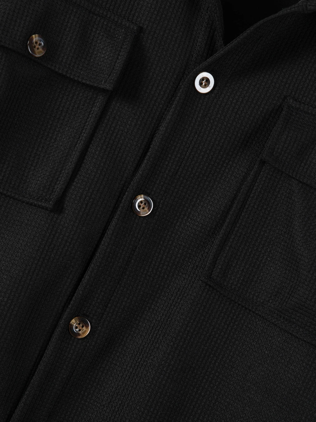 Men's Waffle Knit Button Down Shirt - Casual Long Sleeve Turn Down Collar Chest Pocket Work Shirt
