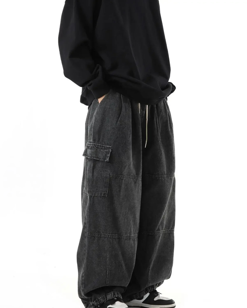 Y2k Black Baggy Cargo Jeans Trousers Men Streetwear Casual Hippie Jogging Wide Leg Oversize Long Male Denim Pants