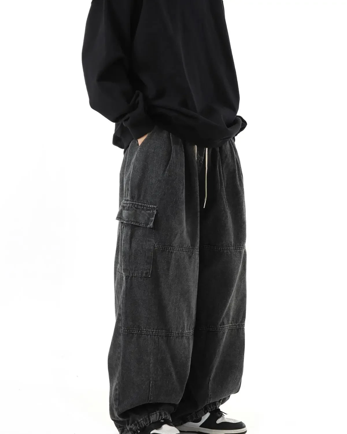 Y2k Black Baggy Cargo Jeans Trousers Men Streetwear Casual Hippie Jogging Wide Leg Oversize Long Male Denim Pants