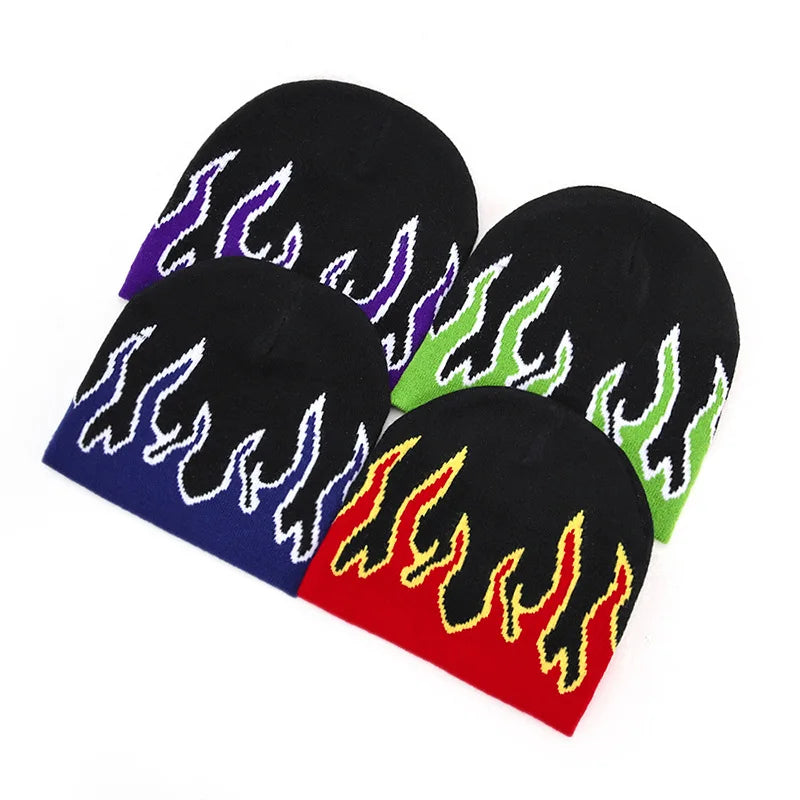 Autumn Winter Halloween Knitted Hat Men's Hip-hop Street Flame Pullover Bonnet Outdoor Riding Beanies Cap Wild Brimmed Hats