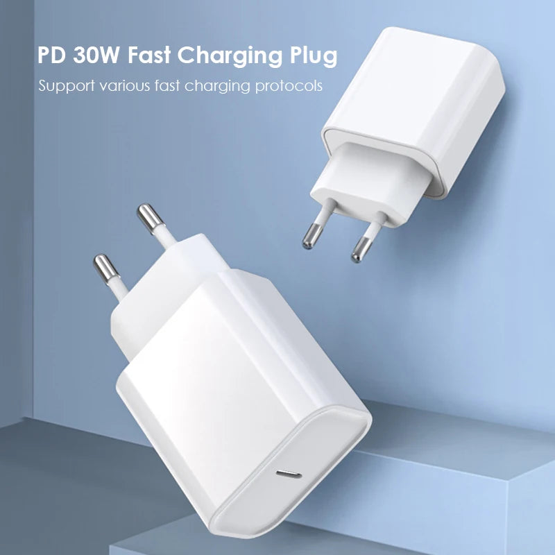 PD 30W Fast Charger Power Adapter For iPhone 17 Pro Max USB Type C To C Fast Charging Cable For iPhone Air 16e 15 Quick Charging