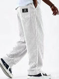 Retro Vertical Striped Men's Pants Corduroy Casual Pocket Trousers Loose Baggy Pants Straight Sweatpants Outdoor Streetwear