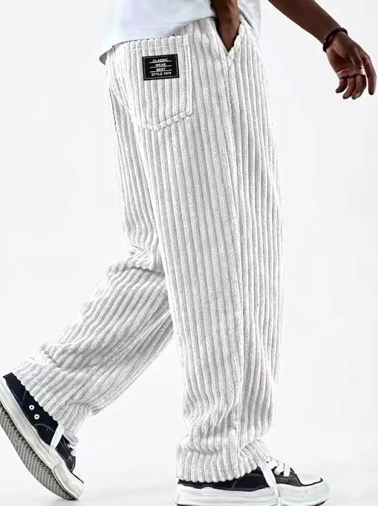 Retro Vertical Striped Men's Pants Corduroy Casual Pocket Trousers Loose Baggy Pants Straight Sweatpants Outdoor Streetwear
