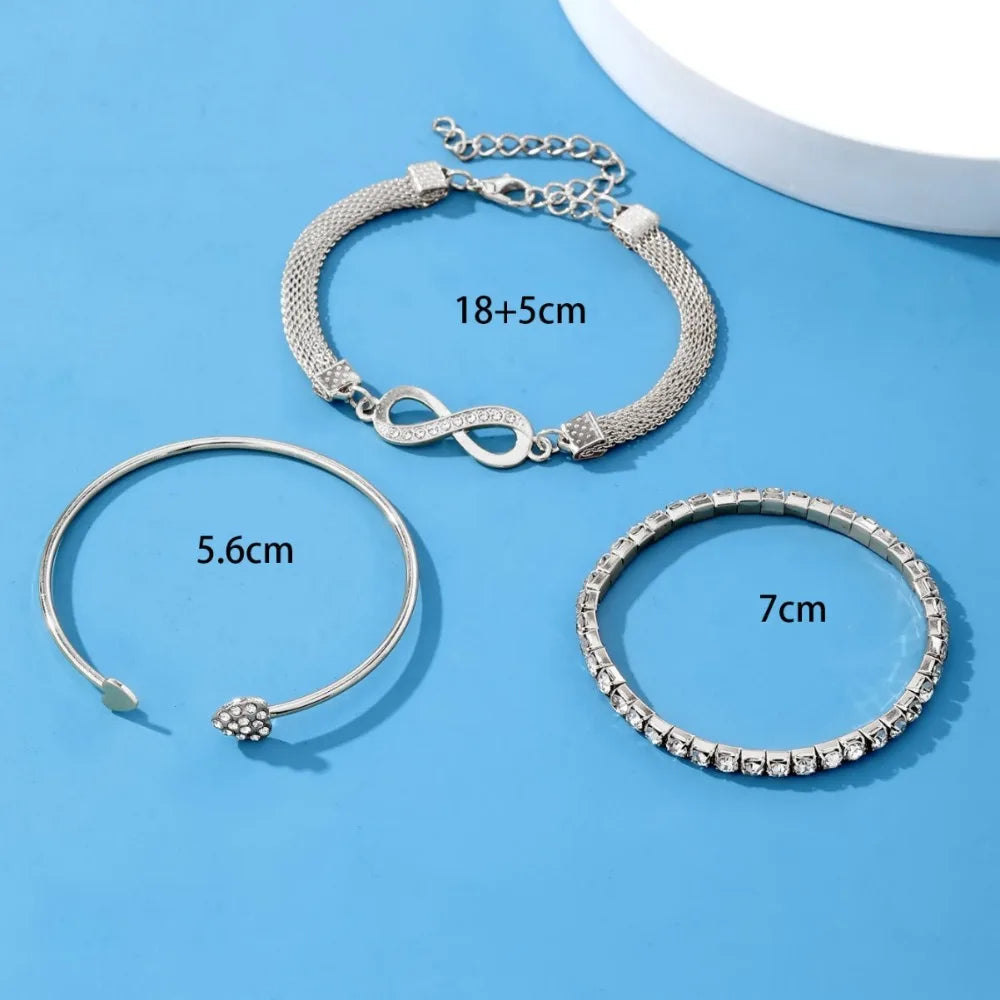Vintage Infinity Heart Crystal Rhinestone Bracelet Set for Women Female Gold Color Metal Adjustable Bracelets Fashion Jewelry