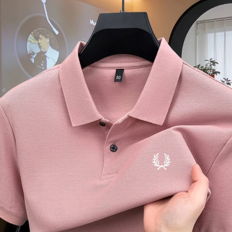 100% pure cotton 2026high-end brand men's short sleeve polo shirt summer fashion luxury wheat embroidery golf top casual T-shirt