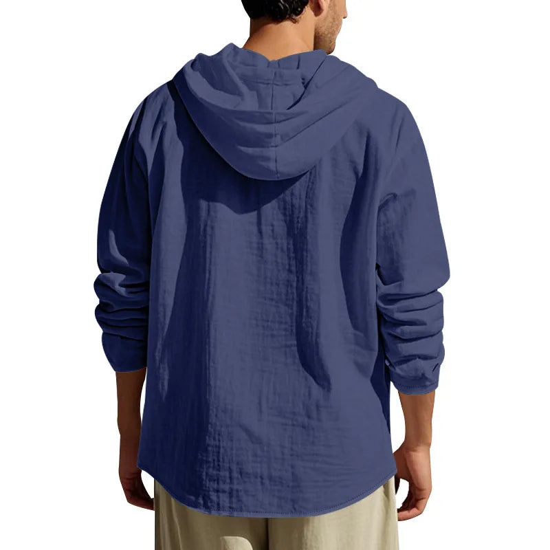 Men's Linen Long-Sleeved Shirt And Pants Set Breathable Outdoor Leisure Hiking Beach Sports Clothing for Spring Summer Autumn