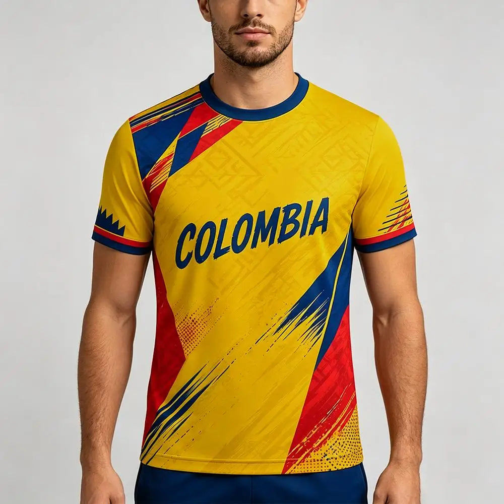 New Colombia Flag Colors Print Soccer Jersey Stadium Sports Training Breathable Soccer T-Shirt Men's Outdoor Casual O-neck Tops