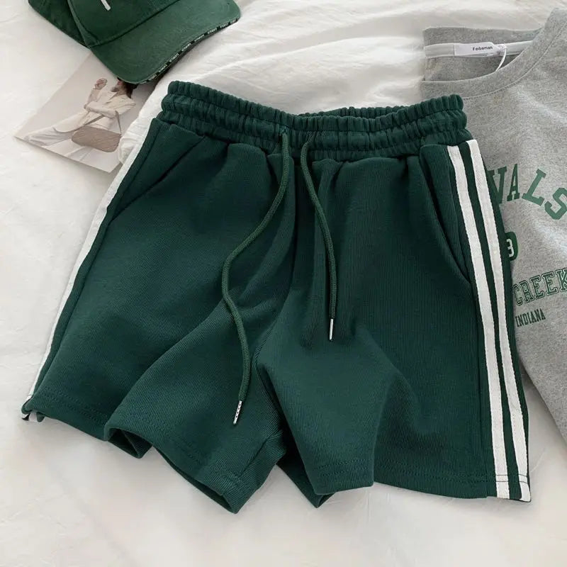 Side-stripe Sporty Shorts Women Vintage Loose Casual Minimalist High Waist Fashion All-match Summer Thin Jogging Korean Version