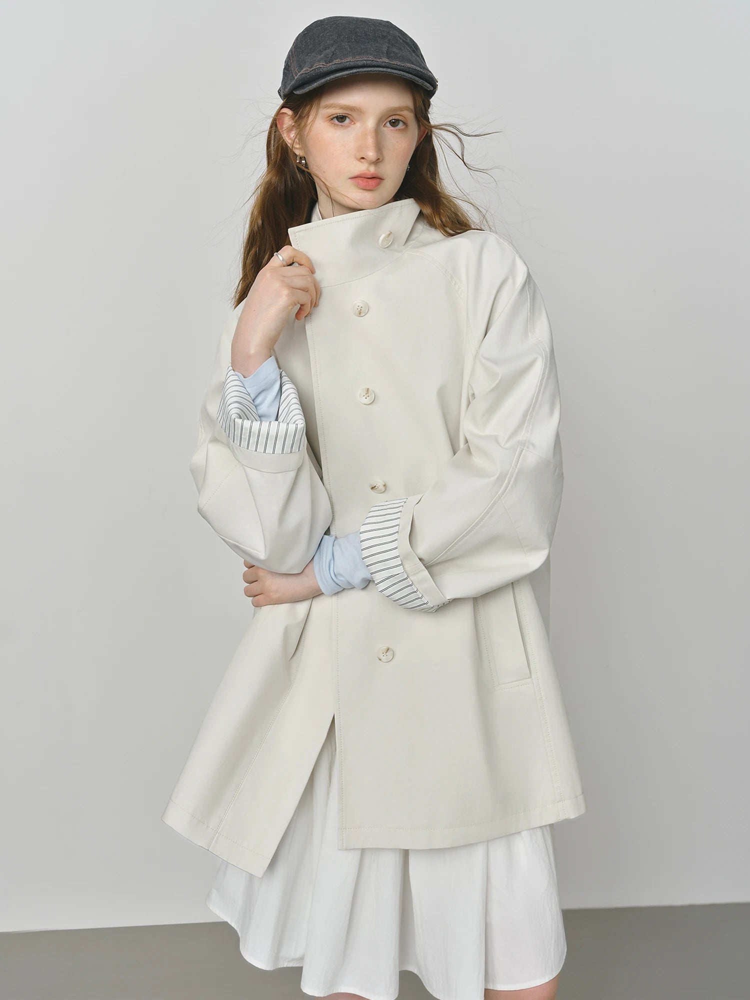 FSLE British Style Design Stand Collar Windbreaker Trench Jacket for Women 2025 Autumn New Arrival Casual Chic Coats for Women