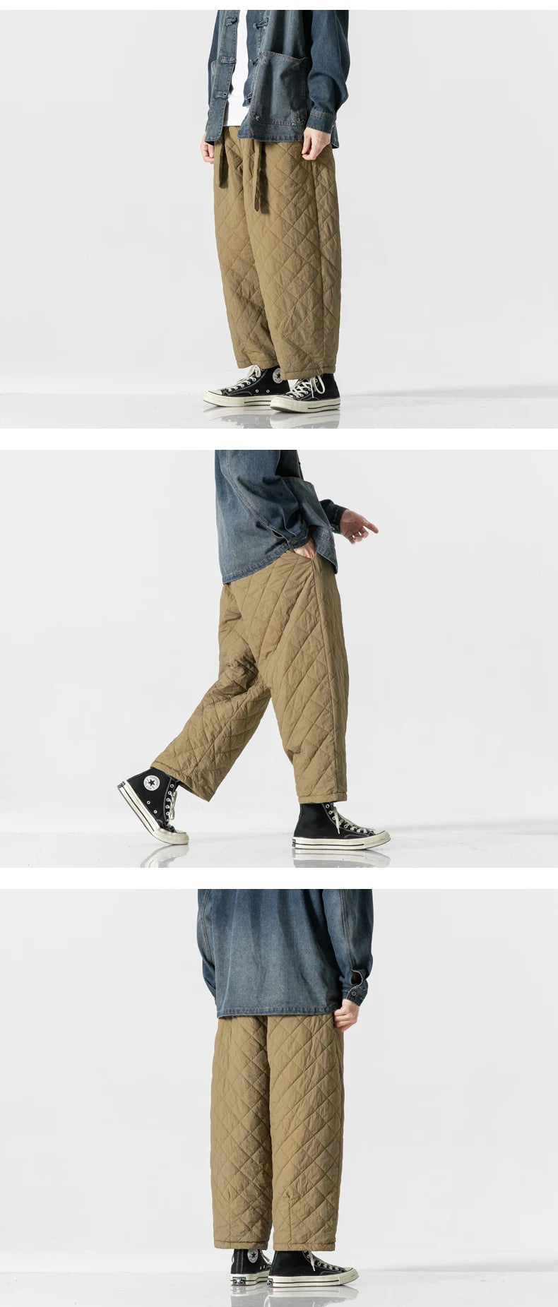 2024 Winter Thickened Cotton Padded Pants Men Casual Warm Trousers Ankle Length Pants Sportwear Solid Drawstring Sweatpants Man