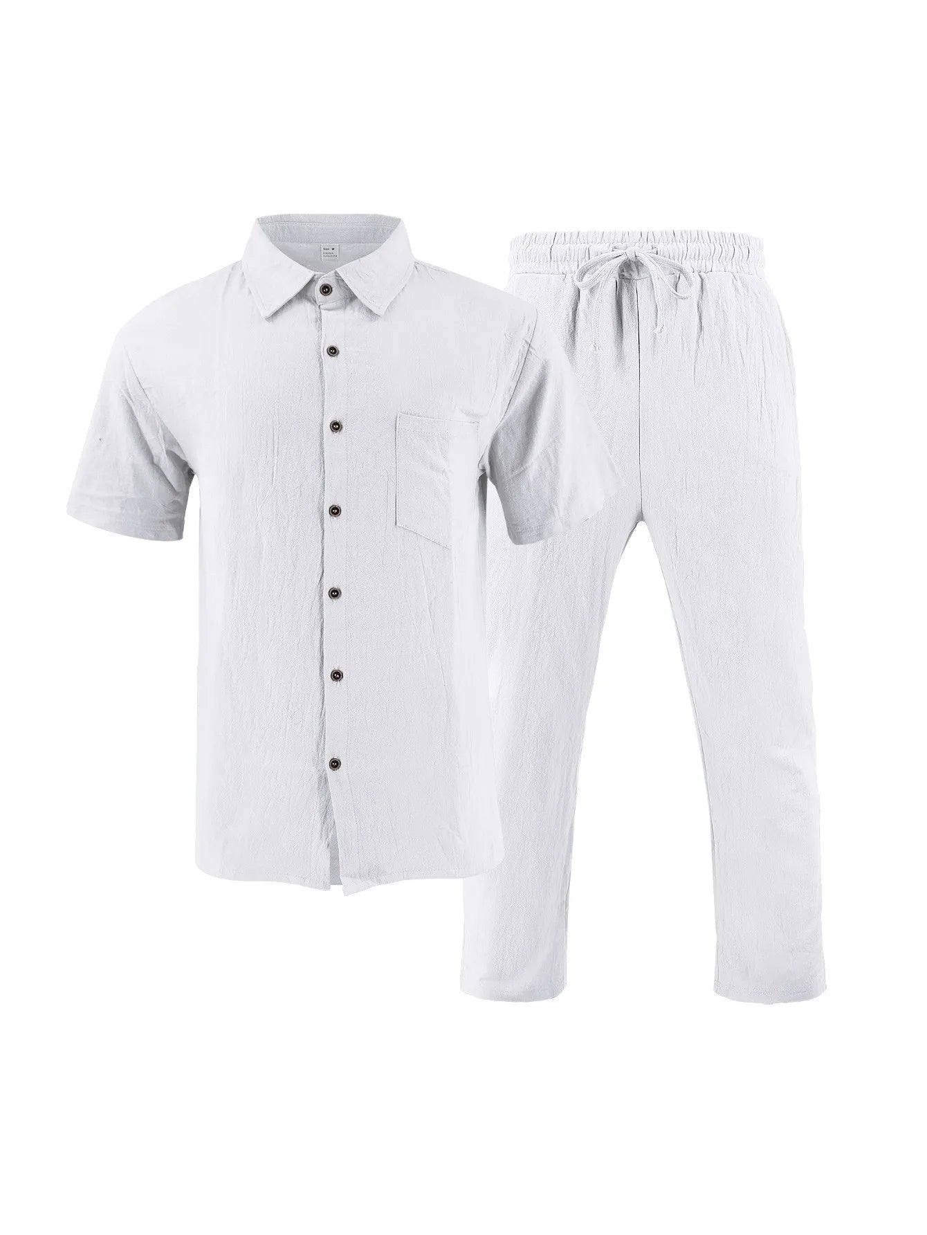 The 2025 Summer Beach Men's linen short-sleeved shirt set is a two-piece long pants set suitable fordaily casual beach vacations