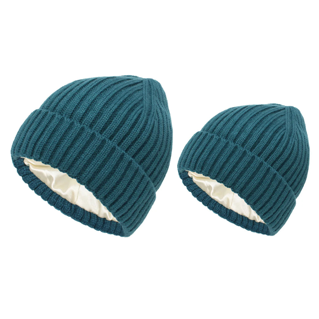 Winter Satin Lined Beanie Hats Women Men Unisex Thick Chunky Cap Striped Warm Soft High Quality casual Knitted Beanie Hat