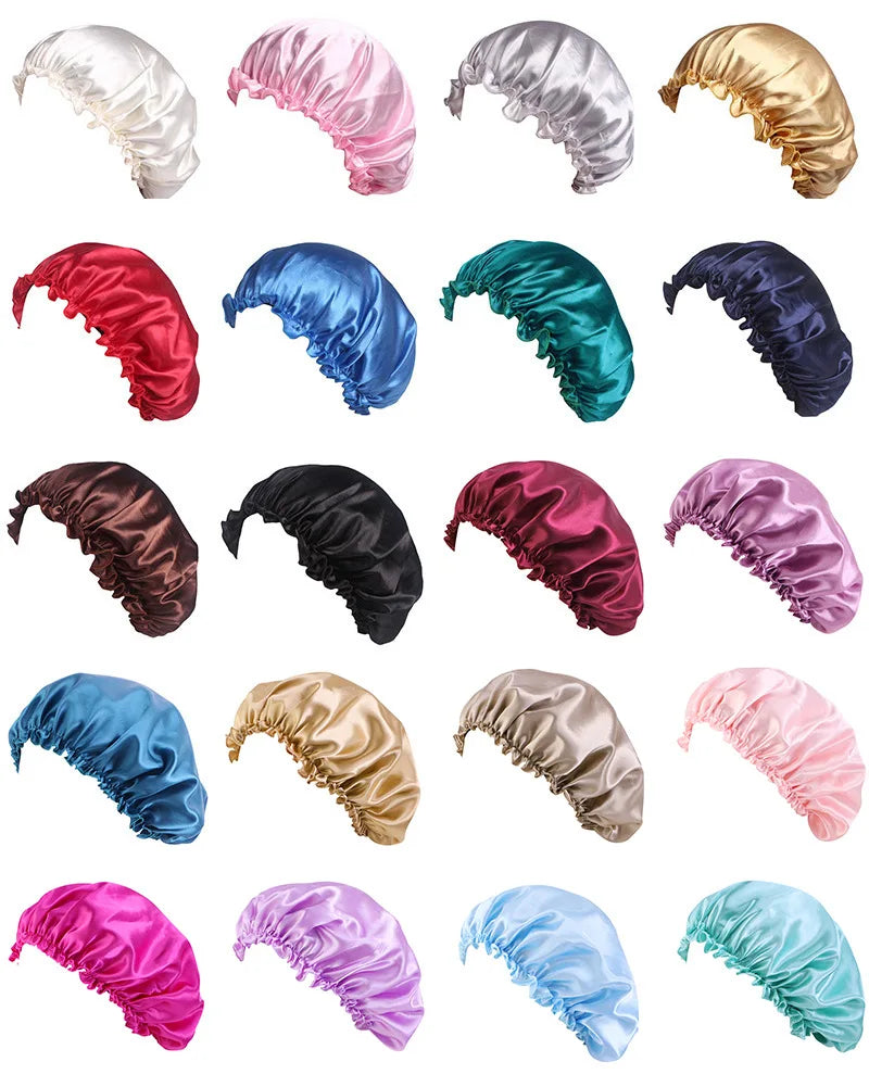 Women Solid Satin Sleeping Night Caps Elastic Band Hair Care Bonnets Used To Hair Care