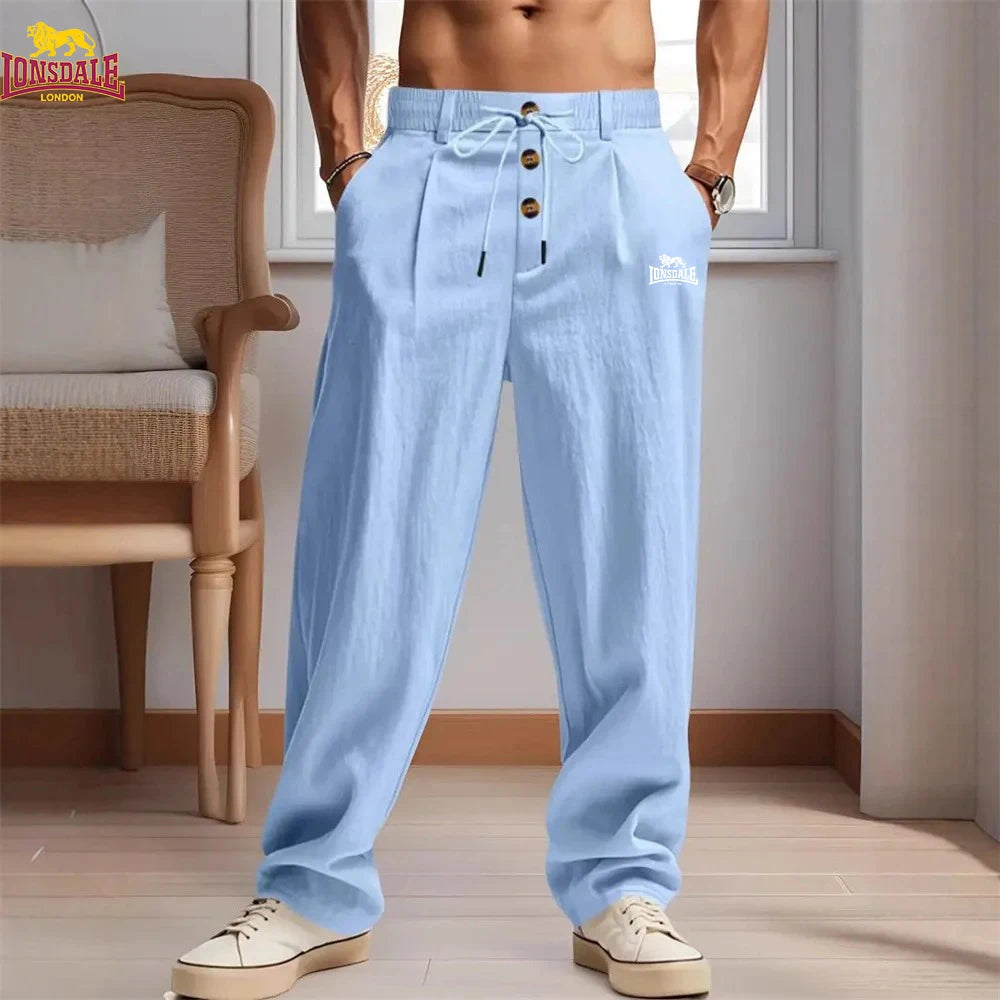 LONSDALE's new men's casual breathable cotton and linen pants, trendy street sport pants, loose straight beach and outdoor pants