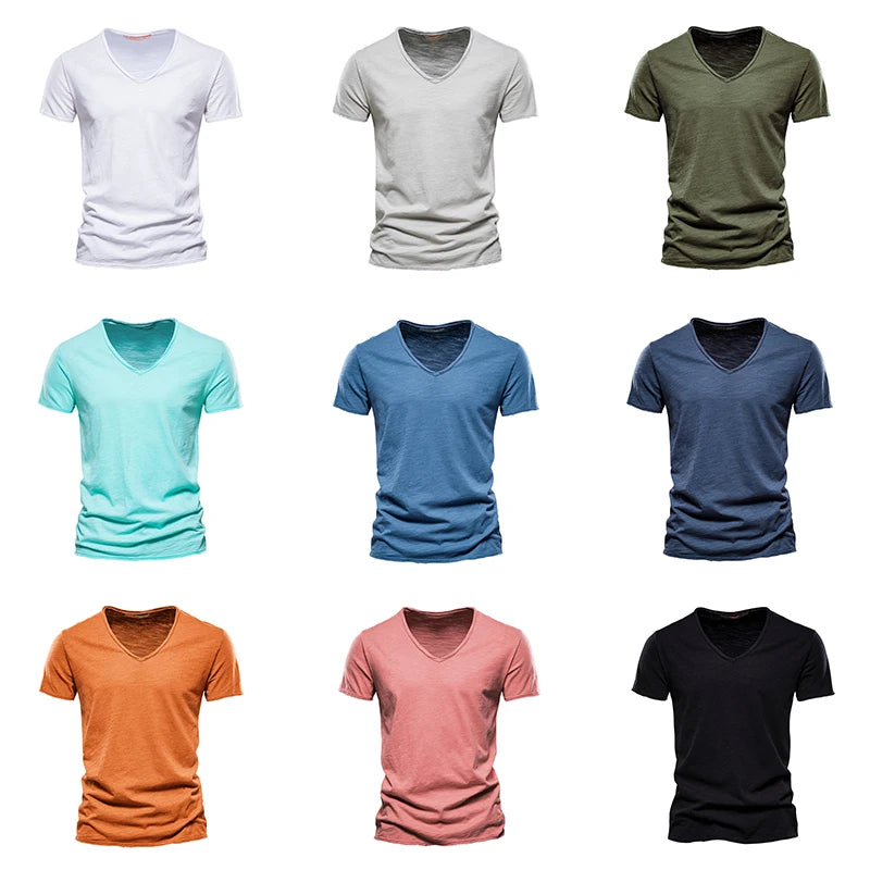 Men Fashion v-Neck t-Shirts Oversized Cotton t Shirt For Man Short Sleeve Top Tees Slim Casual Gym t Shirt Blouses Man Clothing