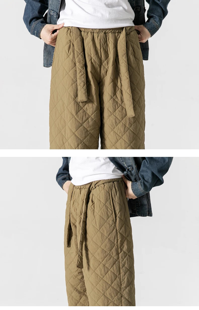 2024 Winter Thickened Cotton Padded Pants Men Casual Warm Trousers Ankle Length Pants Sportwear Solid Drawstring Sweatpants Man