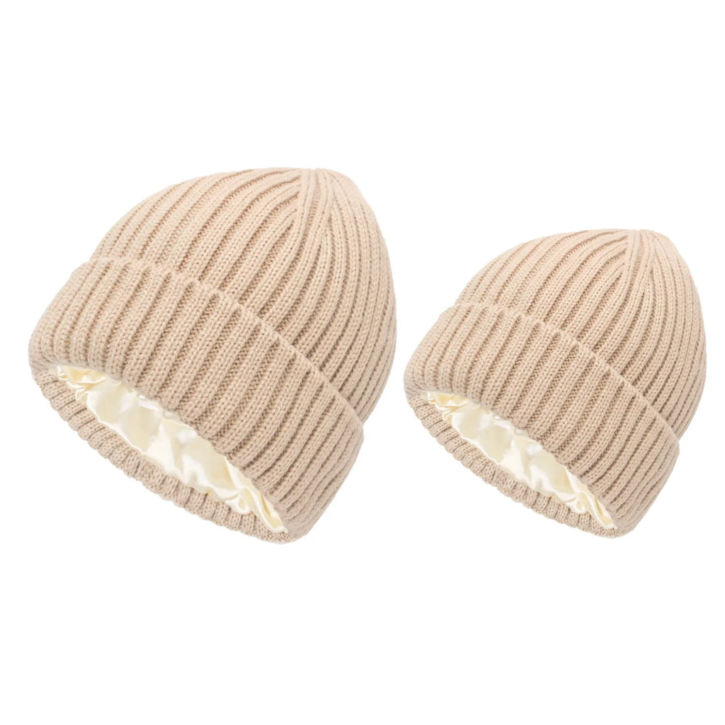 Winter Satin Lined Beanie Hats Women Men Unisex Thick Chunky Cap Striped Warm Soft High Quality casual Knitted Beanie Hat