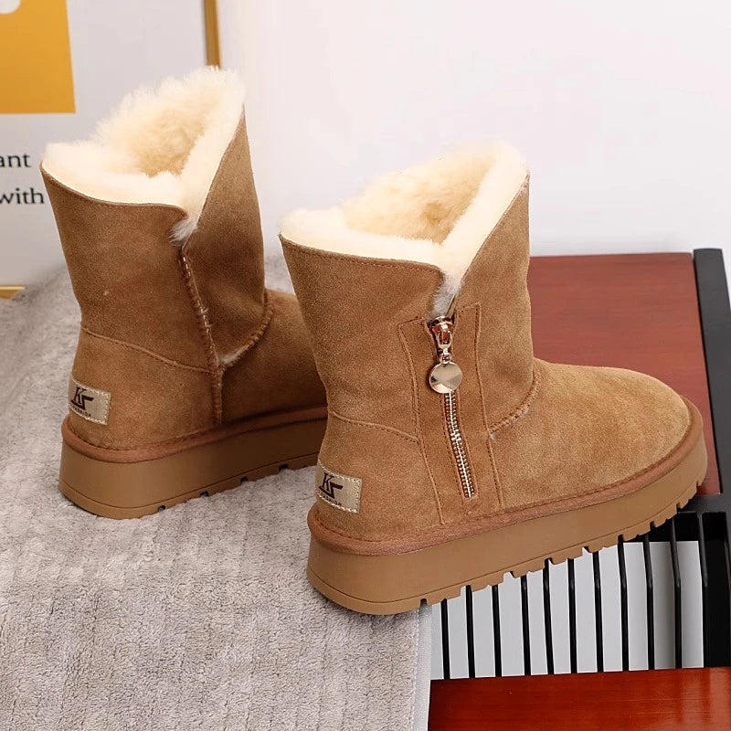 Mid-calf thick-soled snow boots for women in Winter 2025, new fleece, thickened, warm and comfortable cotton shoes