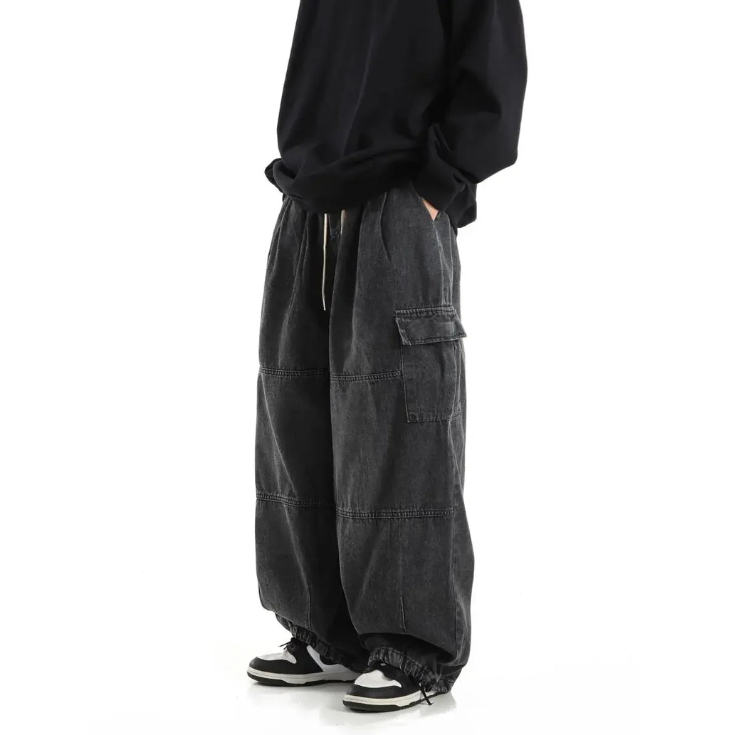 Y2k Black Baggy Cargo Jeans Trousers Men Streetwear Casual Hippie Jogging Wide Leg Oversize Long Male Denim Pants