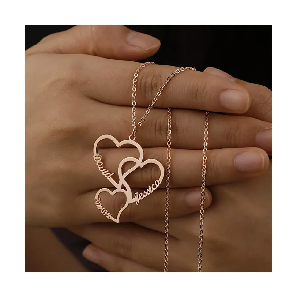 Personalized Heart Name Necklace Customized 2-5 Heart Name Pendant Family Necklace Stainless Steel Jewelry Mother's Day Gift
