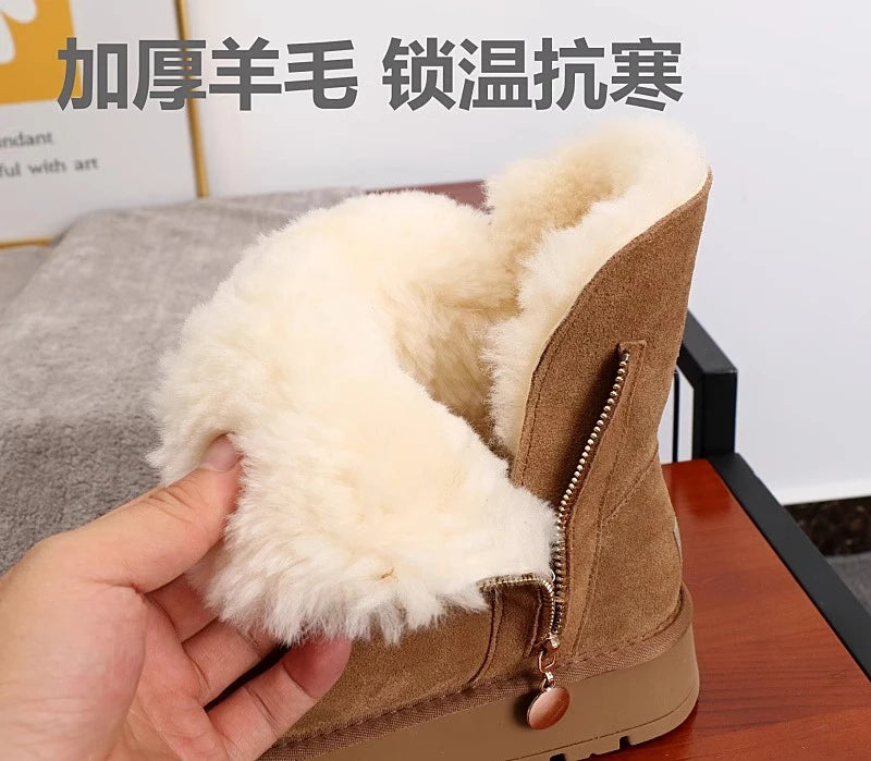 Mid-calf thick-soled snow boots for women in Winter 2025, new fleece, thickened, warm and comfortable cotton shoes