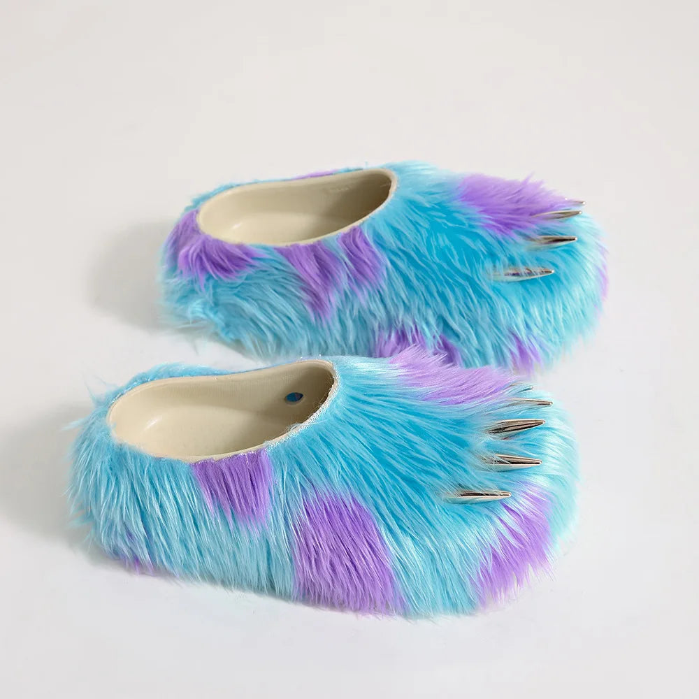 Ins Claw Slippers Adults Winter Flip Flops Warm Fur Slides Fluffy Fuzzy House Shoes Unisex Animal Claw Slippers