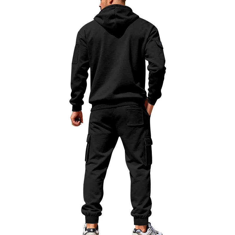 Men's Full Zip Hooded Tracksuit 2 Piece Set Casual Cargo Pocket Jogger Suit Outdoor Sports Hoodie And Pants Set