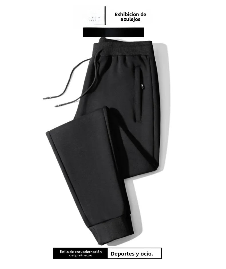 Men's Casual Straight Leg Pants Spring Autumn Loose Fit Fce Lined Bla ey Versatile Winter Trendy Brand Sweatpants