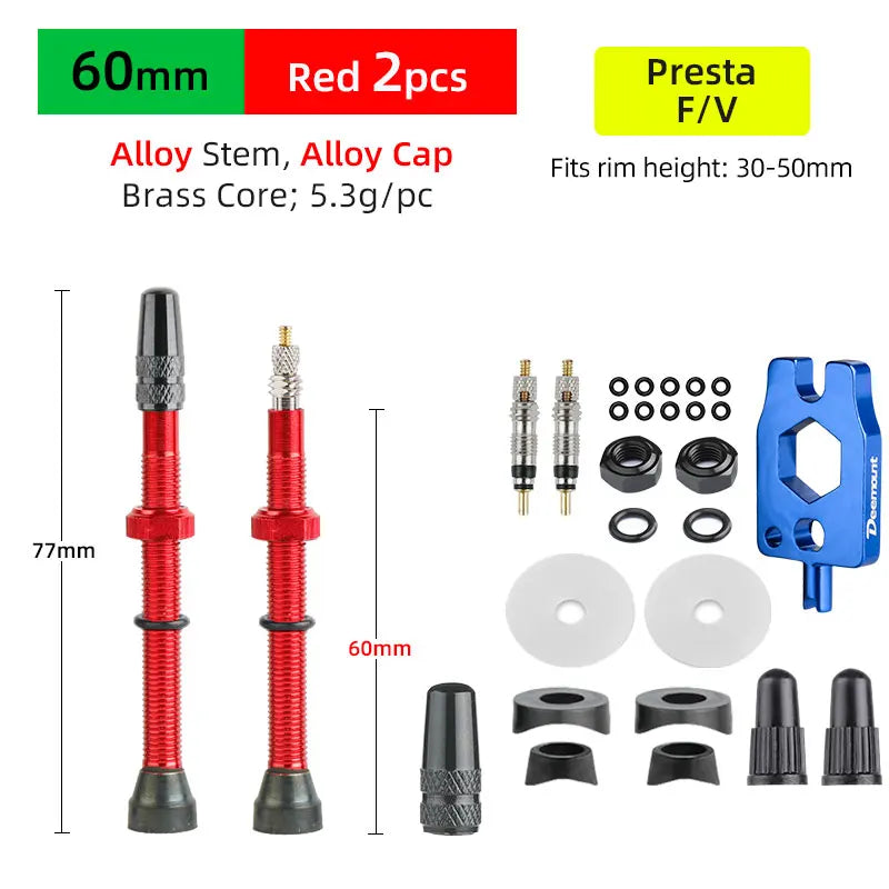 Deemount 2pcs 40/60/80mm Bike Presta/FV Valve Stem for Tubeless Tire MTB Road Bike Bicycle No Tube Rim Parts