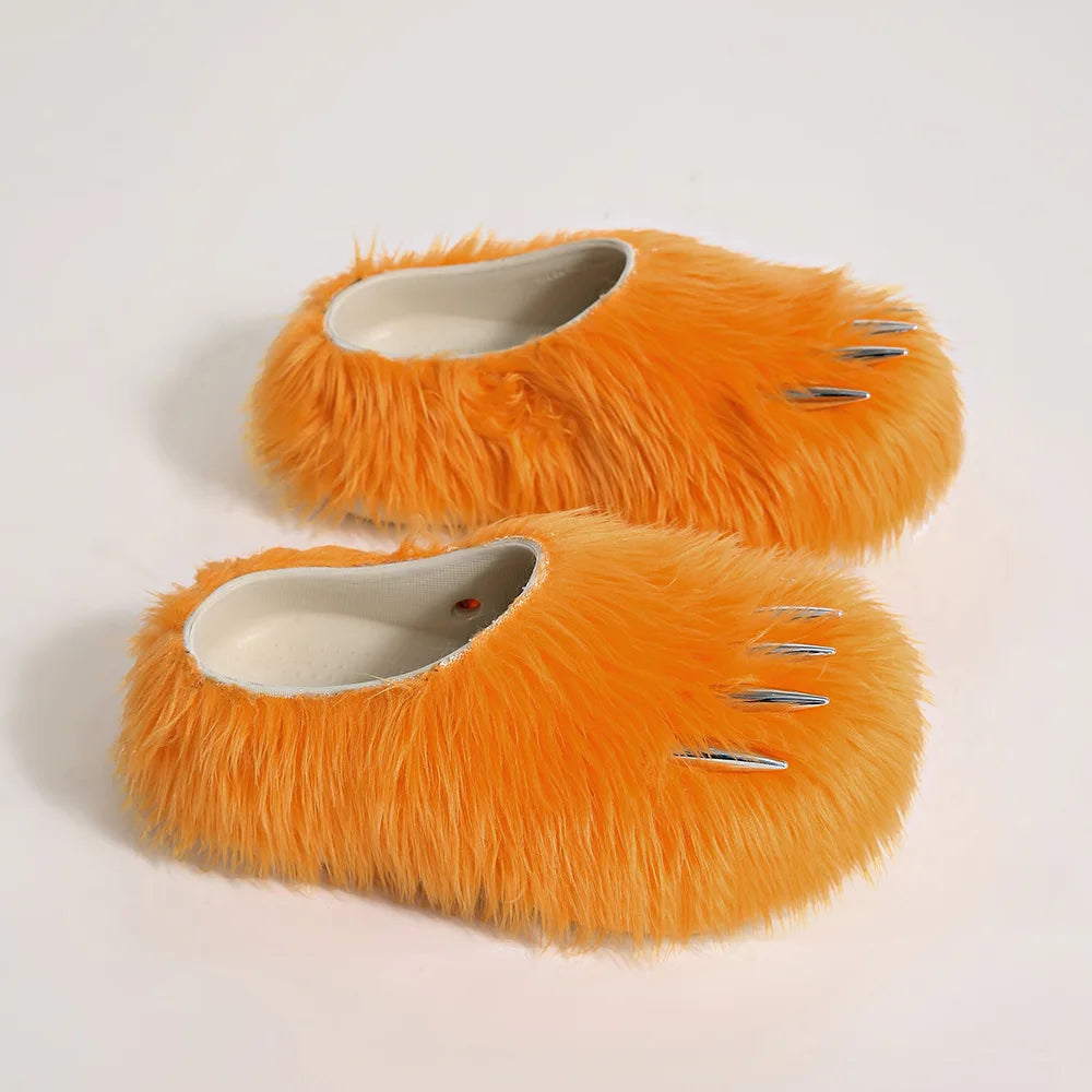 Ins Claw Slippers Adults Winter Flip Flops Warm Fur Slides Fluffy Fuzzy House Shoes Unisex Animal Claw Slippers
