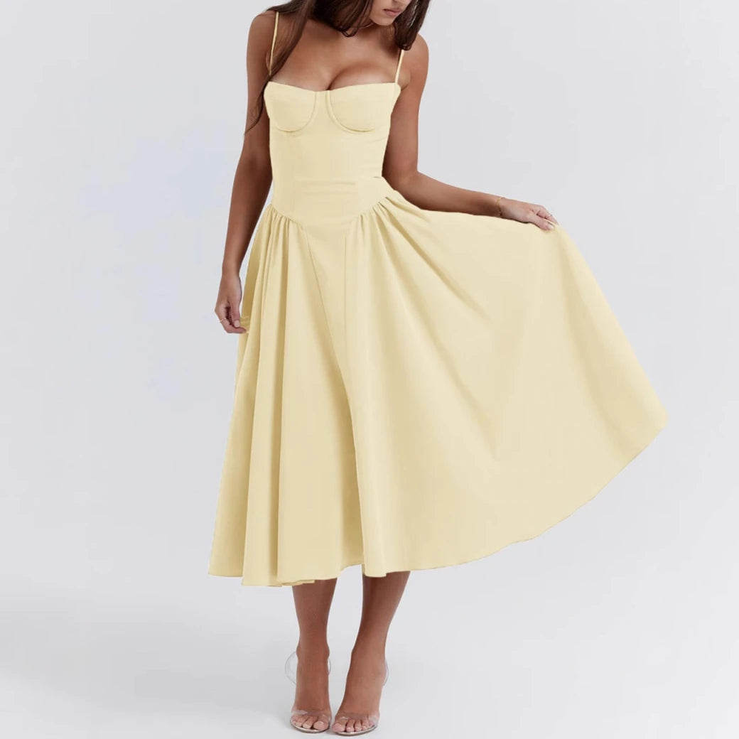 Summer Sexy Tube Top Waisted Camisole Dress Women Elegant Sleeveless Backless Pleated Female Party Evening Dresses