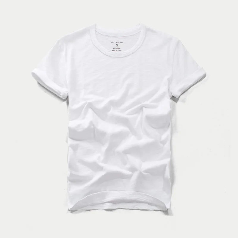 3018 Summer Fashion Short Sleeve Thin T-shirt Solid Color Simple Classic Soft Cozy Round Neck Slub Cotton Men's Casual Tops Tees