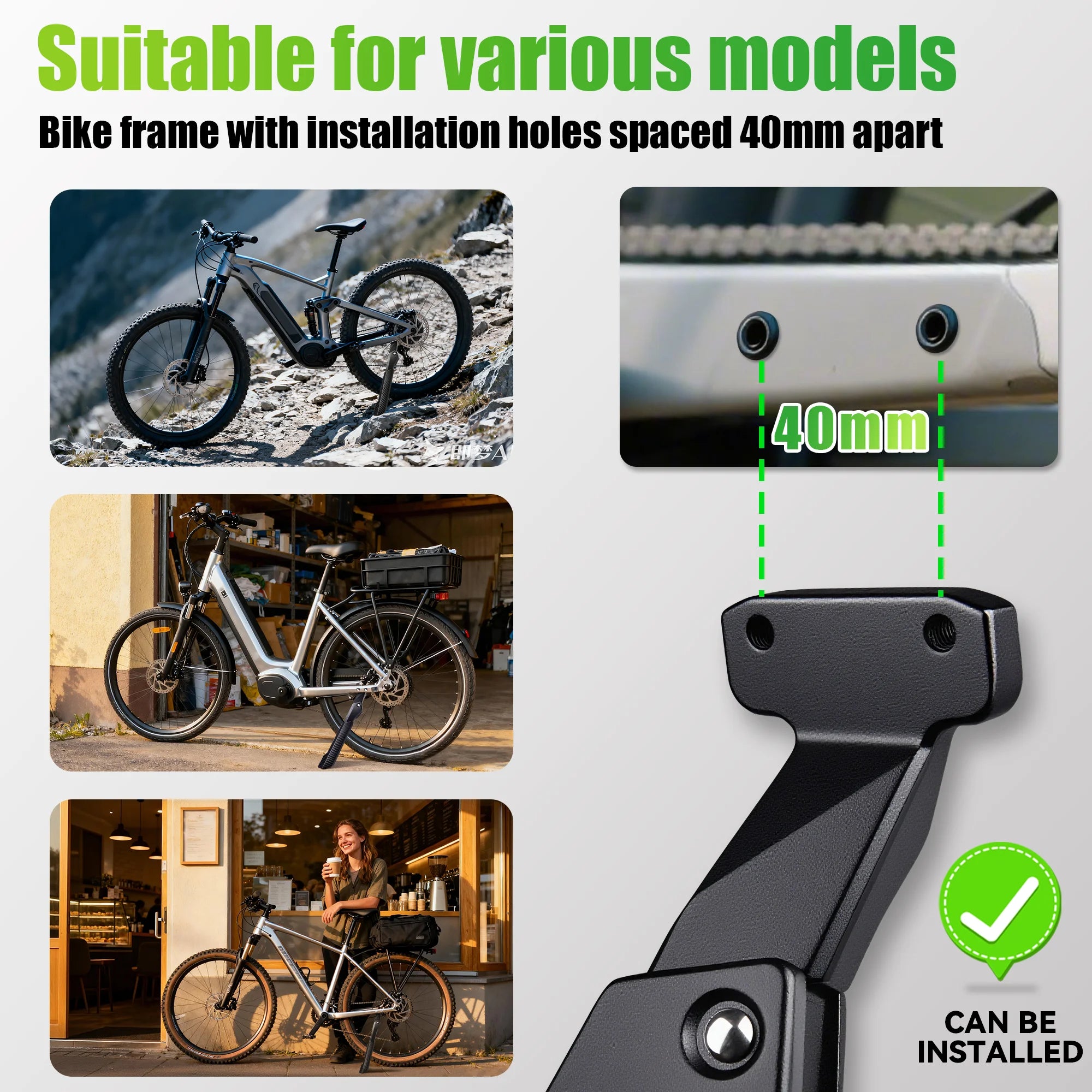 RBRL Aluminum E Bike Kickstand Widen Base Anti Slip Bicycle Stand for 26-29" Electric Bicycle Adjustable Universal Support 40mm