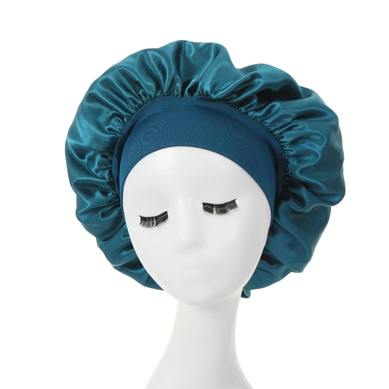 2PCS Milk Imitation Silk Wide Brim Satin Cloth Women's Hair Hat Bonnet Elastic Band Headwear bonnets for women