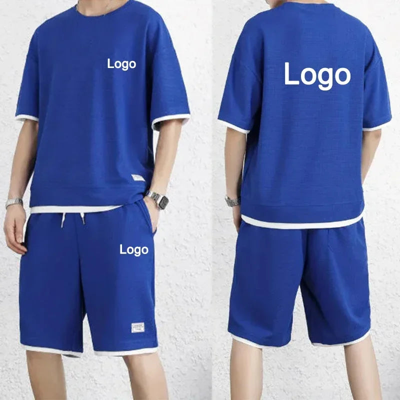 Customized Printed T-shirt Short Pants 2-Piece Suit Men Summer Fashion Short Sleeve Tracksuit Set Shorts Streetwear Tee Tops