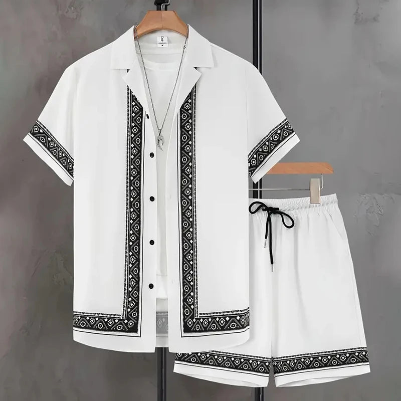 Hawaii Beach Holiday Mens Shirt Short Sleeve Shorts Two Piece Paisley Printed Pattern Breathable Set Fashion Mens Party Suit