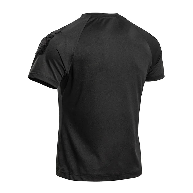 Men's Tactical T-Shirt Short Sleeve Quick Dry Breathable Lightweight Combat Tee with Shoulder Zip Pocket for Hiking Camping Tops