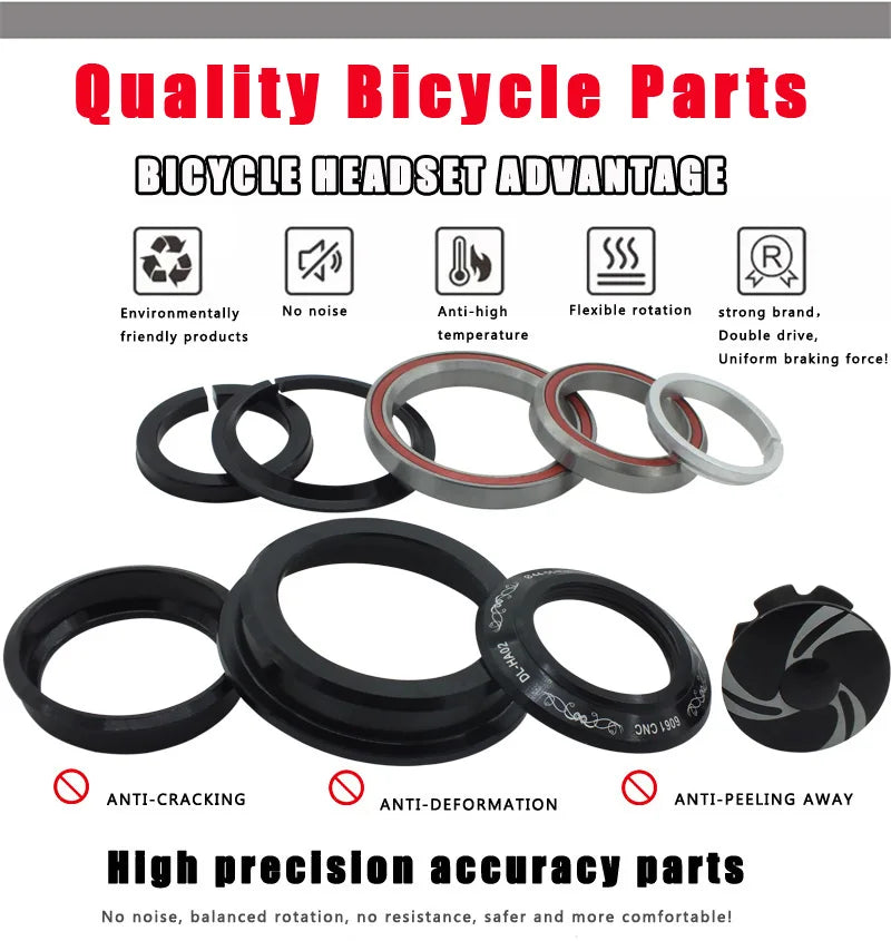 1-1/8 Bicycle Headset 44x28.6 & 55/56x39.8/30MM Tapered 28.6 Straight Tube Bike Fork Internal Steering 2 Bearing Pads