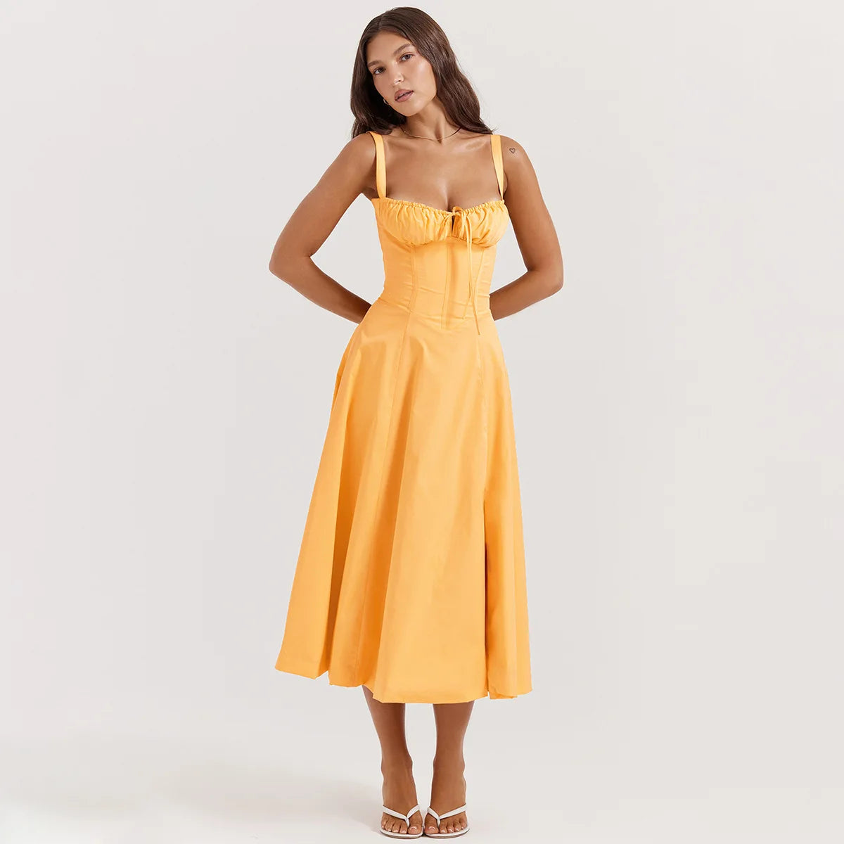 Vintage Floral Print Corset Sundress Midi Milkmaid Dresses Women's Sexy A-line Bandage Sun Dress 2025 Summer Yellow White Blue