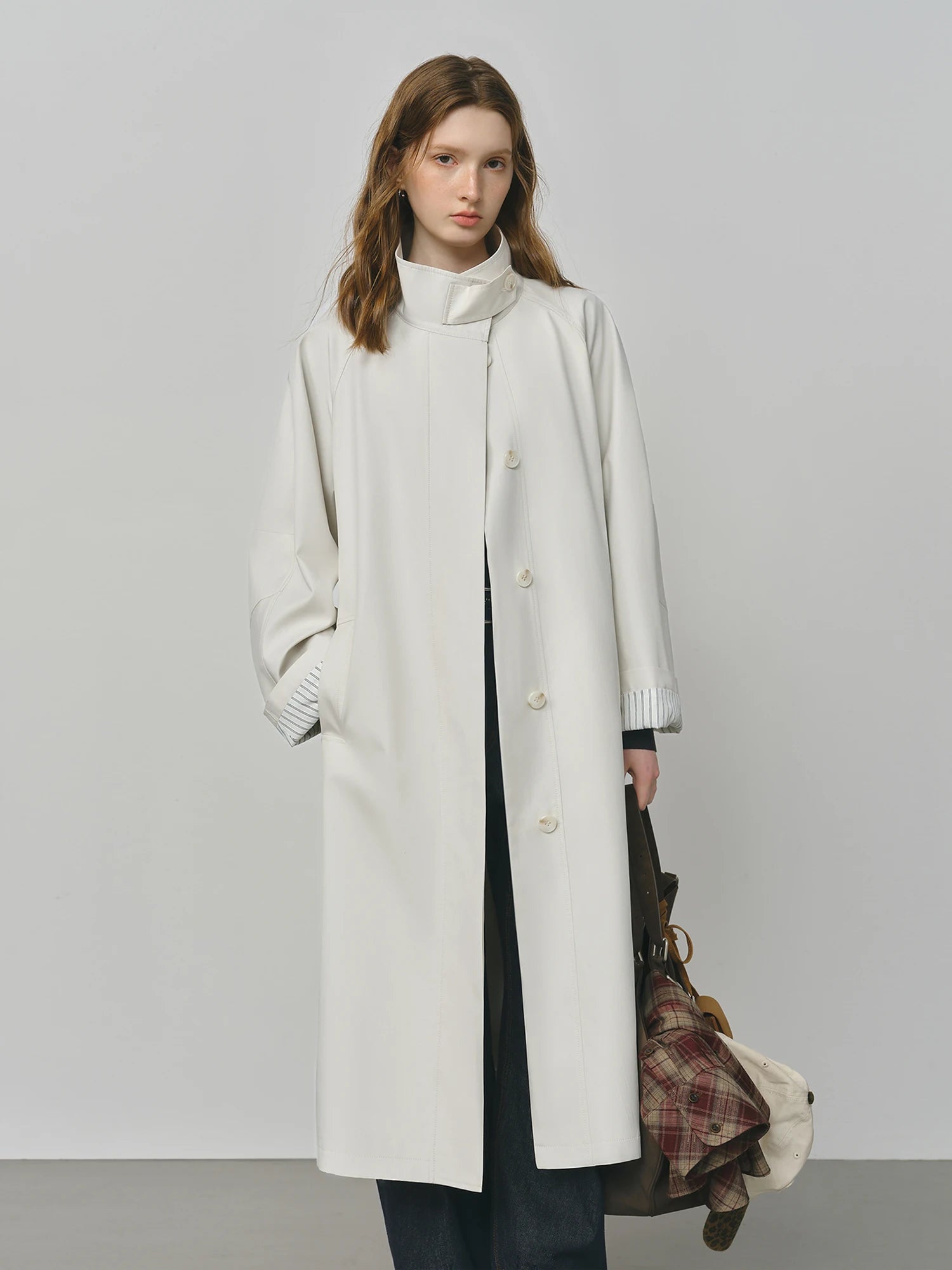 FSLE British Style Design Stand Collar Windbreaker Trench Jacket for Women 2025 Autumn New Arrival Casual Chic Coats for Women