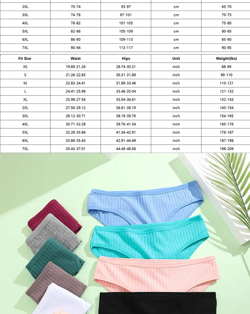 4PCS/SET Women's Cotton Panties Sexy Soft Striped Underpants Solid Color Briefs Female Comfortable Stretch Lingerie M-XL