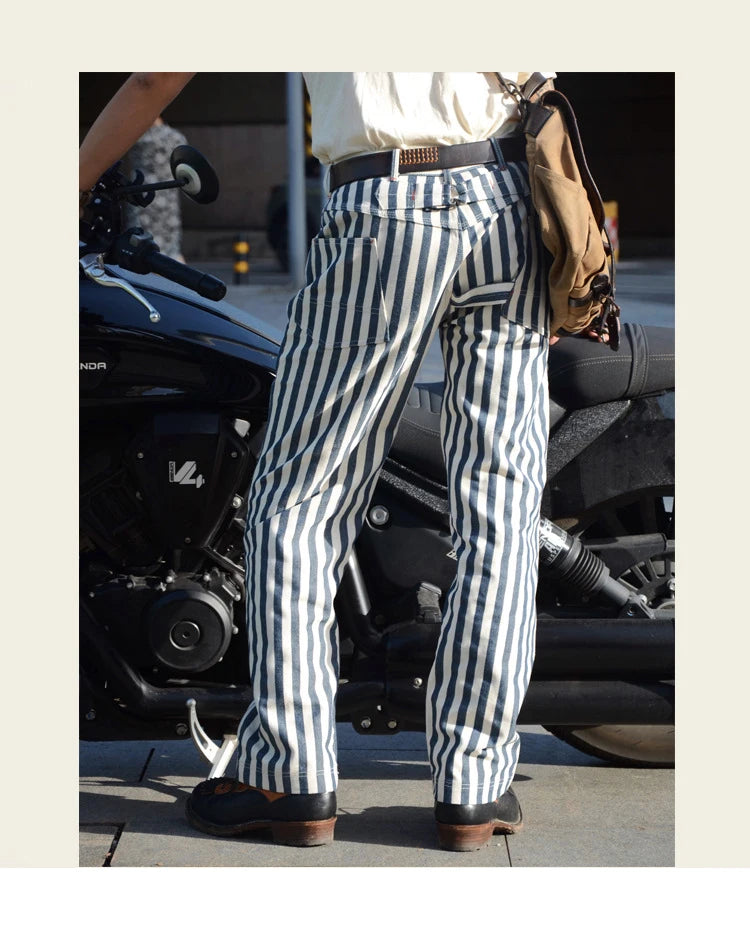 14oz Dense Thicken Heavyweight Striped Pants for Men Good Quality Winter Fall America Style Loose Casual Vintage Worker Trouser